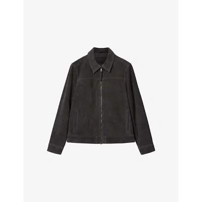 Allsaints Mens Anthracite Gre Rhone Collared Suede Jacket In Brown