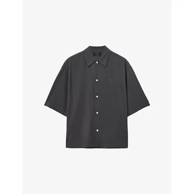 ALLSAINTS MENS RAVEN GREY RIALTO OVERSIZED WOVEN SHIRT