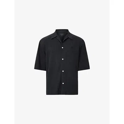 Allsaints Mens Black Rialto Short-sleeve Woven Shirt Xxl