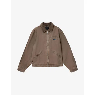 Allsaints Mens Mire Brown Rothwell Cord-collar Cotton Jacket
