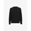 Allsaints Rowe Long Sleeve Waffle Ramskull T-shirt In Jet Black