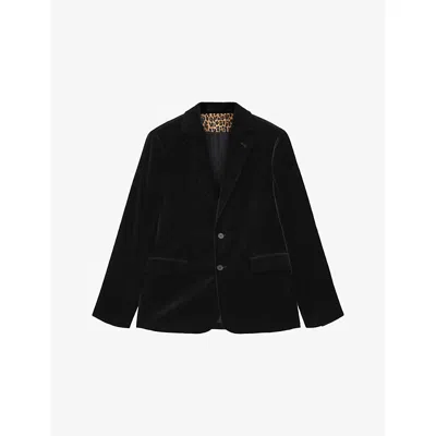 Allsaints Mens Black Saga Single-breasted Cotton Blazer