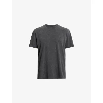 Allsaints Mens Washed Black Saka Ramskull-embroidered Cotton-jersey T-shirt Xl