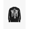 Allsaints Mens Black Skelli Graphic-print Long-sleeve Wool-blend Jumper Xs In Black