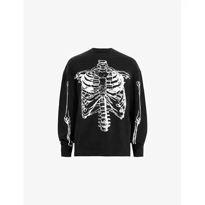 ALLSAINTS MENS BLACK SKELLI GRAPHIC-PRINT LONG-SLEEVE WOOL-BLEND JUMPER XXL