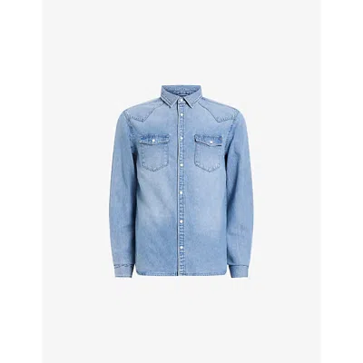 Allsaints Mens Light Indigo B Spread-collar Regular-fit Denim Shirt