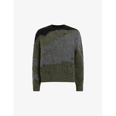 Allsaints Mens  Sur Oversized Crewneck Wool-blend Knitted Jumper In Green/black