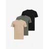 Allsaints Tonic Crew Ramskull T-shirts 3 Pack In Green/taupe/bl