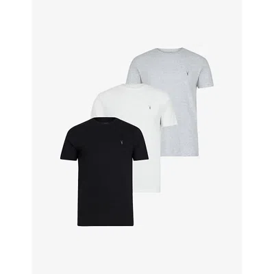 ALLSAINTS MENS OPTIC/BLACK/GR TONIC CREW-NECK SHORT-SLEEVE COTTON T-SHIRT PACK OF THREE XXL