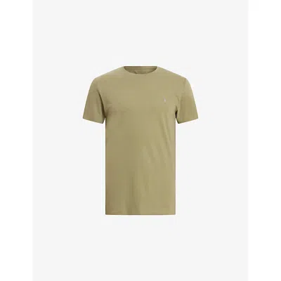 Allsaints Mens Lichen Green Tonic Logo-embroidered Slim-fit Cotton T-shirt Xxl In Brown