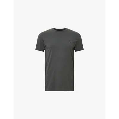 Allsaints Mens Carter Grey Tonic Logo-embroidered Slim-fit Organic-cotton T-shirt Xl