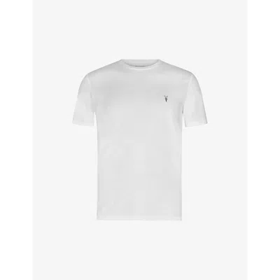 Allsaints Mens Smokey Grey Brace Crewneck Cotton-jersey T-shirt In Optic White