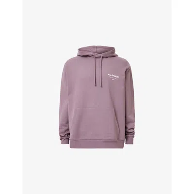 Allsaints Mens Underground Logo-print Relaxed-fit Organic-cotton Hoody Puce Purple Xl