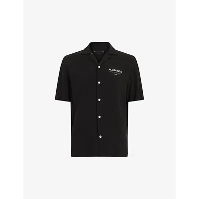 Allsaints Mens  Underground Logo-print Relaxed-fit Woven Shirt In Jet Black/ecru