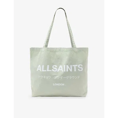 Allsaints Mens Powdered Green Underground Logo-print Cotton Tote Bag
