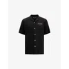 Allsaints Underground Logo Print Relaxed Fit Button Down Camp Shirt In Jet Black