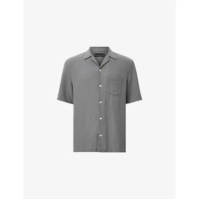 Allsaints Mens  Veda Short-sleeve Linen-blend Shirt In Pillar Grey