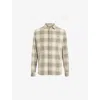 Allsaints Mens Sandshell Taup Yuki Logo-embroidered Checked Cotton Shirt In Gray