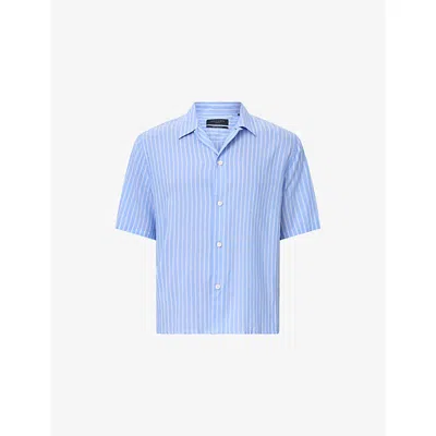 Allsaints Mens Areo Blue Arran Striped Short-sleeve Woven Shirt Xxl