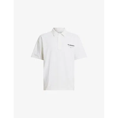 Allsaints Mens Brand-print Cotton Polo Shirt Ashen White