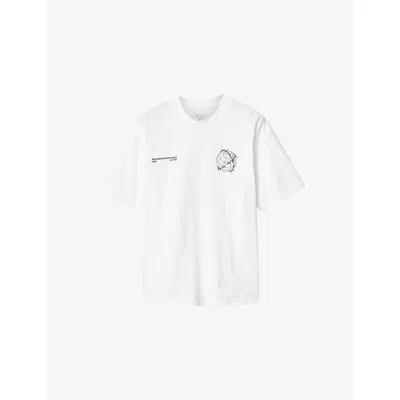 Allsaints Mens Ashen White Caller Graphic-print Cotton T-shirt Xxl