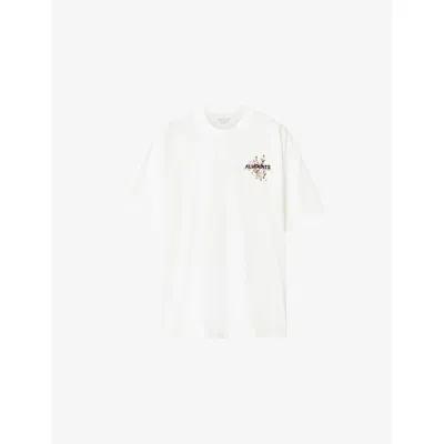Allsaints Mens Ashen White Valen Floral-print Cotton-jersey T-shirt Xxl