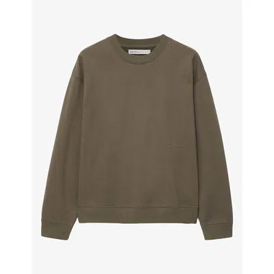 Allsaints Mens Aston Boxy Jersey Jumper Washed Khaki Xl In Gray