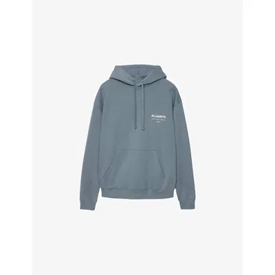 Allsaints Mens Backstage Graphic Cotton-jersey Hoody Lunar Blue Xl