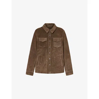 Allsaints Sully Suede Regular Fit Button Down Shirt In Brown