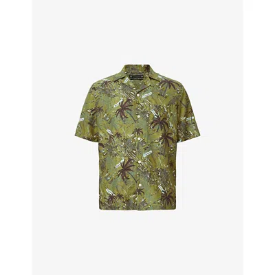 Allsaints Mens Barrel Brown Liner Palm-print Woven Shirt Xl