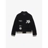 Allsaints Mens Black Baum Logo-embroidered Wool-blend Bomber Jacket In Black