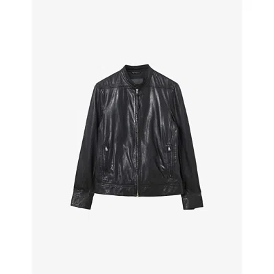 Allsaints Mens Black Colt Regular-fit Leather Jacket