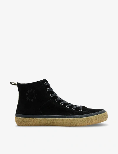 Allsaints Mens Black Crister Logo-debossed Leather High-top Trainers