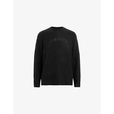 Allsaints Mens Black Curv Branded Alpaca And Wool-blend Jumper