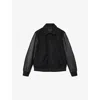 Allsaints Mens Black Endleton Contrast-panel Leather And Woven Bomber Jacket In Black