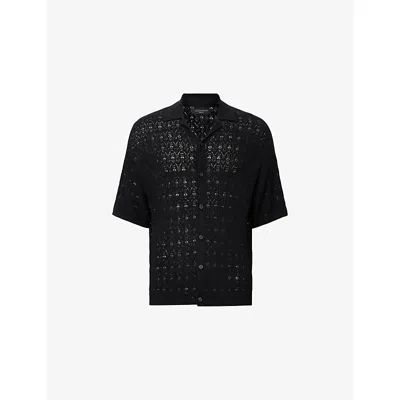 Allsaints Mens Black Loire Short-sleeved Knitted Shirt Xs
