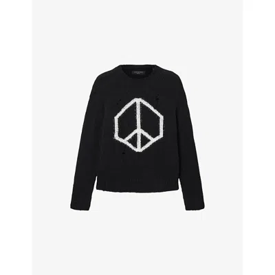 ALLSAINTS MENS BLACK MESSAGE CREWNECK KNITTED JUMPER XXL