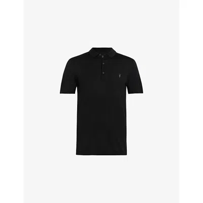 Allsaints Mens Mode Short-sleeve Merino Wool Polo Shirt Black
