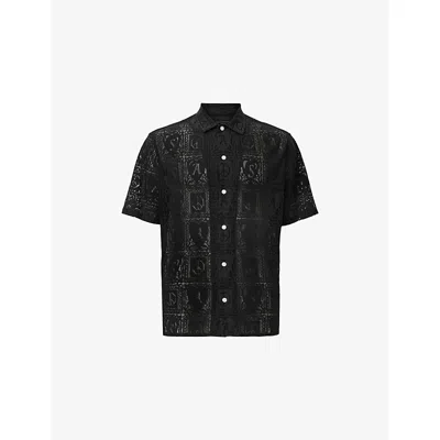 Allsaints Mens Black Netley Short-sleeved Lace Shirt Xs