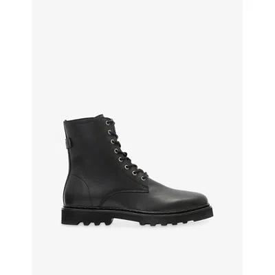 ALLSAINTS MENS ALLSAINTS SKIFF LOGO-DEBOSSED LEATHER MILITARY BOOTS