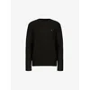 Allsaints Mens Black Statten Crew-neck Logo-embroidered Stretch-knit Jumper