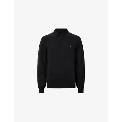 Allsaints Mens Statten Logo-embroidered Regular-fit Cotton Polo Shirt Black