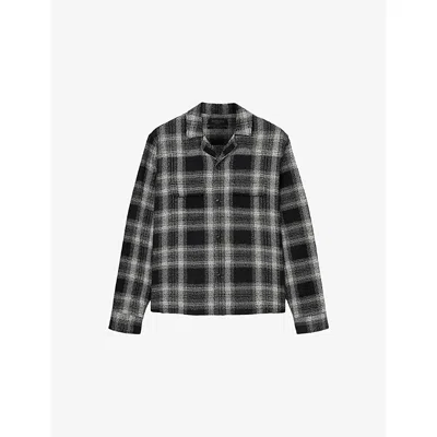 Allsaints Mens Black Teshio Checked Long-sleeve Cotton Shirt Xxl
