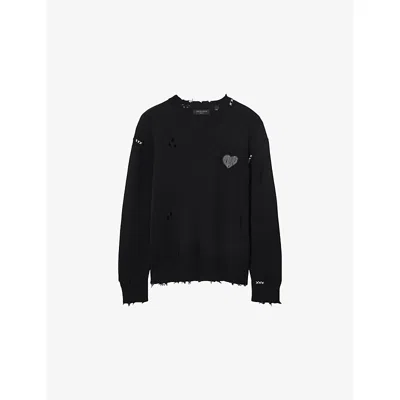 Allsaints Cotton Distressed Theo Sweater In Black