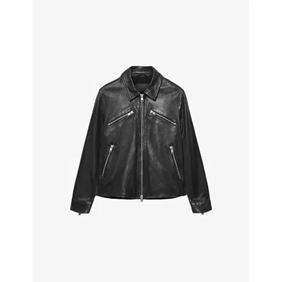 Allsaints Mens Black Verdi Slim-fit Leather Jacket