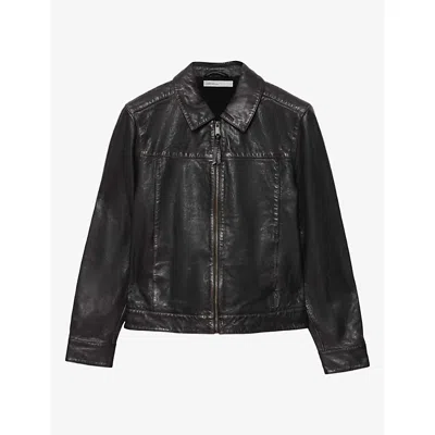 Allsaints Mens Black/brown Oakland Zip-up Leather Jacket