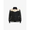 Allsaints Mens Black/ecru Whi Endleton Contrast-panel Leather And Woven Bomber Jacket