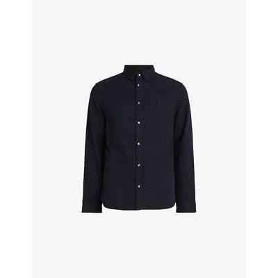 Allsaints Mens Gleason Logo-embroidered Regular-fit Denim Shirt Blue Black