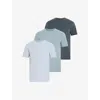 Allsaints Mens  Brace Logo-embroidered Pack Of Three Cotton-jersey T-shirts In Blue/blue/blue
