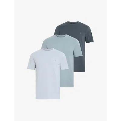 Allsaints Mens  Brace Logo-embroidered Pack Of Three Cotton-jersey T-shirts In Blue/blue/blue